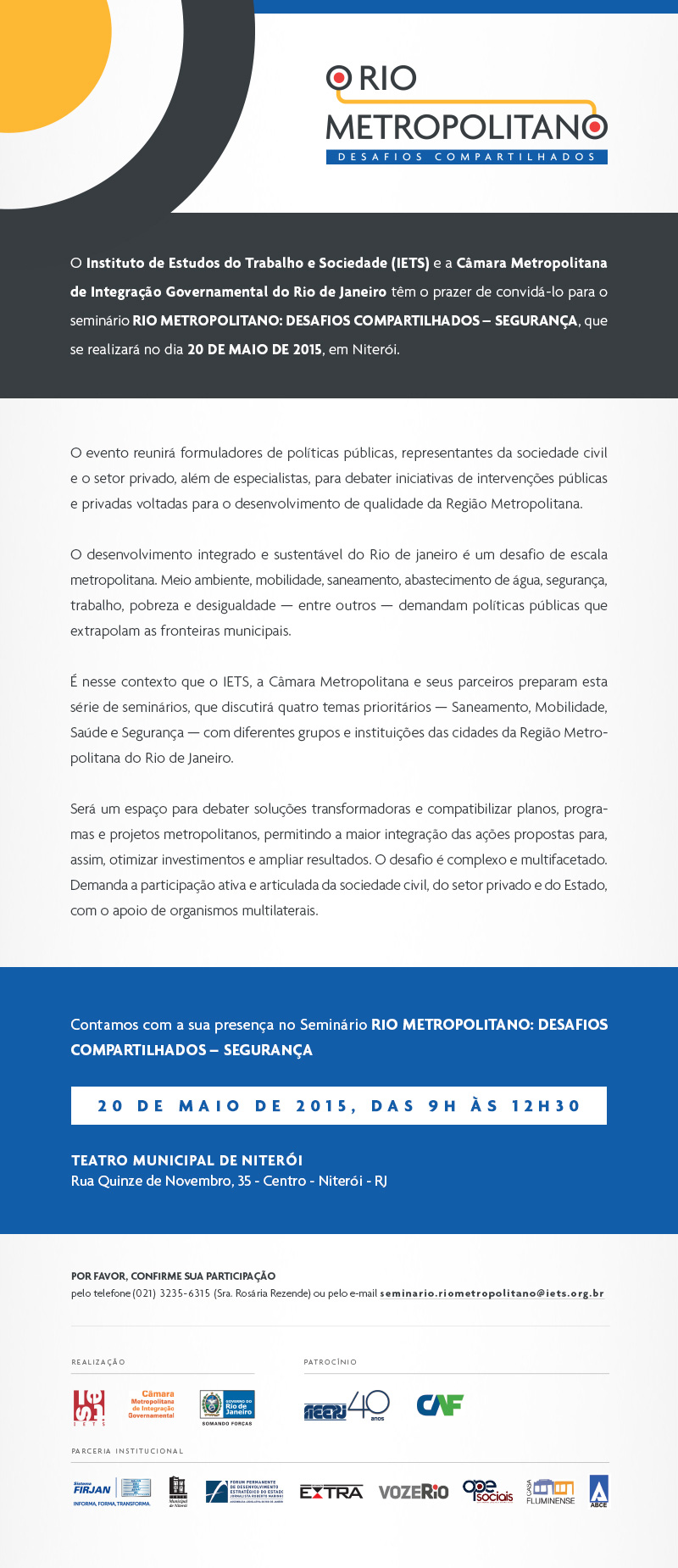 Convite RIO METROPOLITANO: DESAFIOS COMPARTILHADOS 
